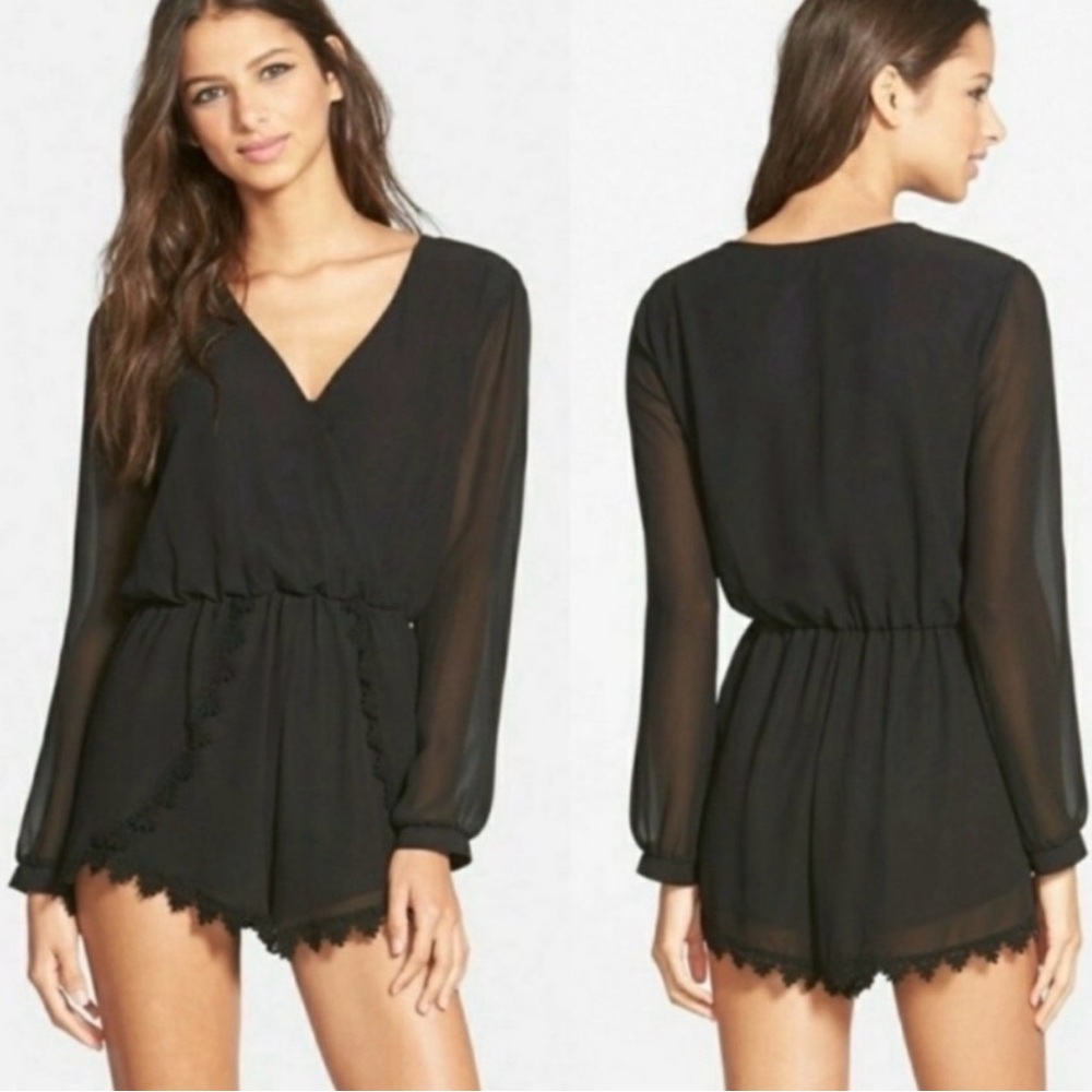 Astr Elegant Black Sheer Sleeve Romper